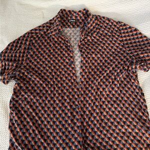 Express Men's Black and Orange Triangle Pattern Shirt